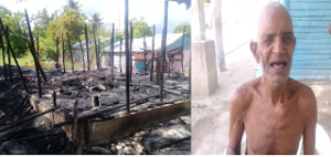 Anciano no vidente y su casa destruida por el fuego en Cabral, Barahona (Foto cortesía de Renhé Miranda)