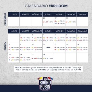 Nuevo calendario del Round Robin 2017-2018, tras el incendio en séptimo cielo del Estadio Quisqueya.